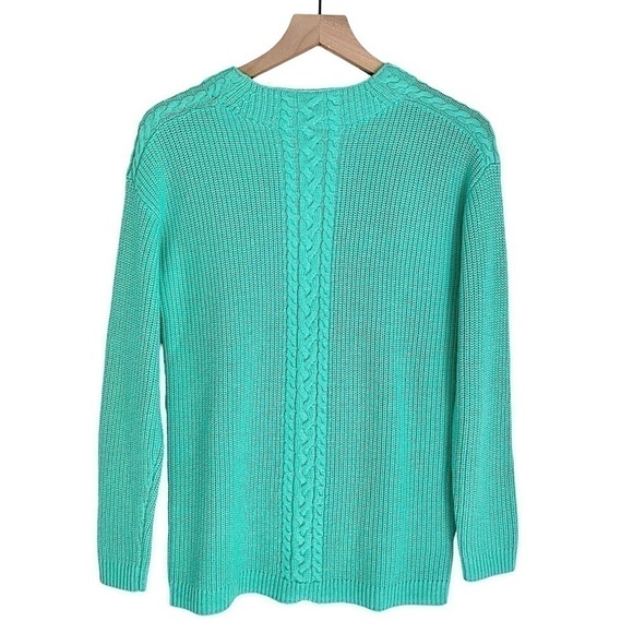 NWT Talbots Lambs Wool Cable Knit High Neck Sweater Teal Blue Green Small Petite - Picture 1 of 8